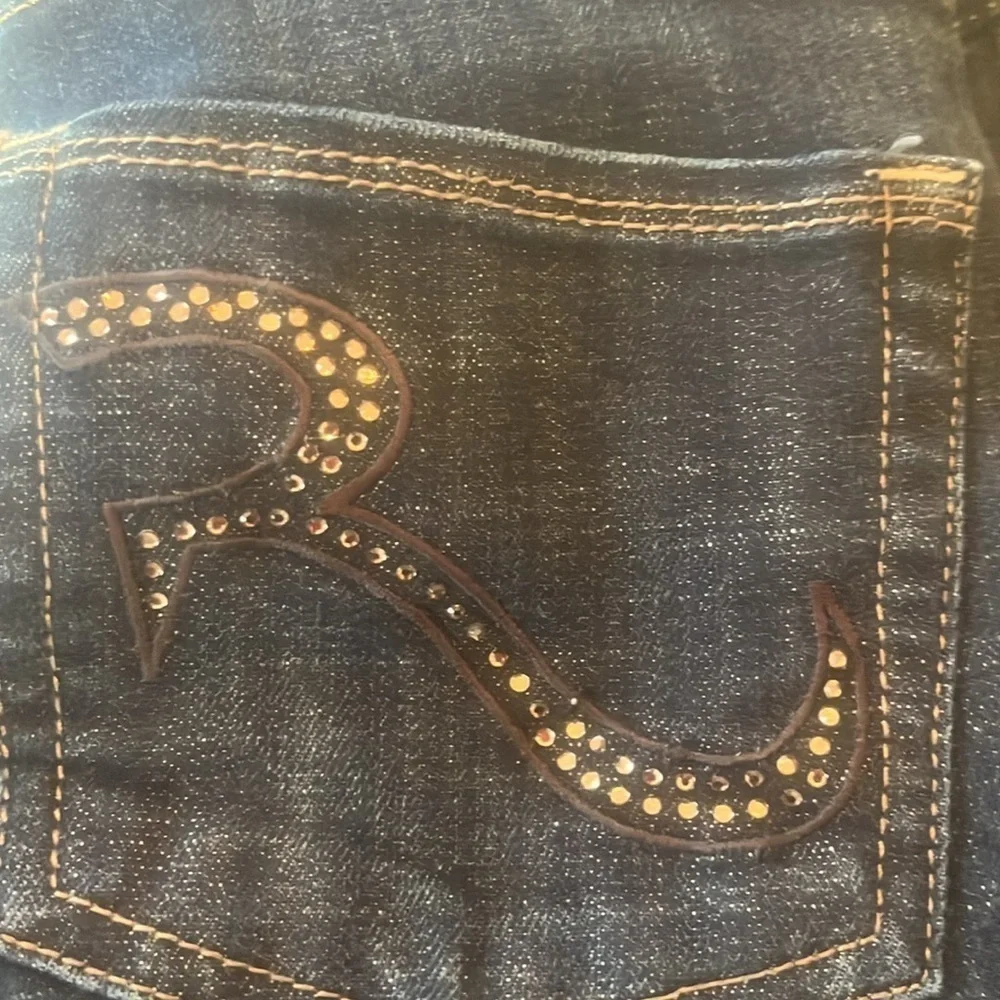 Rock & Republic dark bootcut slimming size 8 jeans clean cut sparkle rhinestone